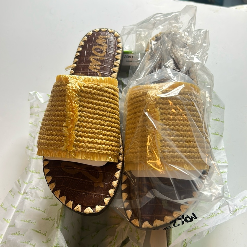 NWT Sam Edelman Glenda Lemon Zest Raffia slide sandal - Picture 3 of 5